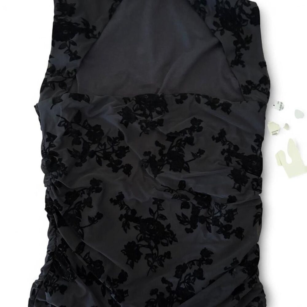 NWT Abercrombie & Fitch Black Floral Flocked Ruched Top Size XS